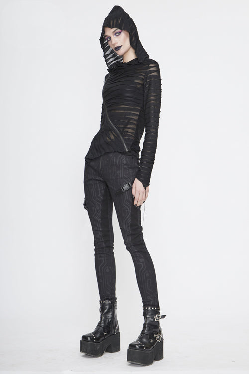 Black Punk Circuit Printed Leather Loops Womens Pants - Product - 7