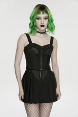 Black Lace-Up Slim Studded Zippered Eyelet Women's Punk Cool Corset - Product - 7