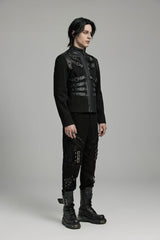Black Round Collar Multi-Buckles Straps Faux Leather Men's Punk Jacket - Product - 2