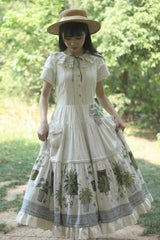 Ivory [Potted Plant] Short Sleeves Print Ruffle Sweet Lolita Dress - Product - 8
