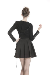 Black Zippered Pleated Women's Punk Casual Mini Skirt with Side Bag - Product - 7