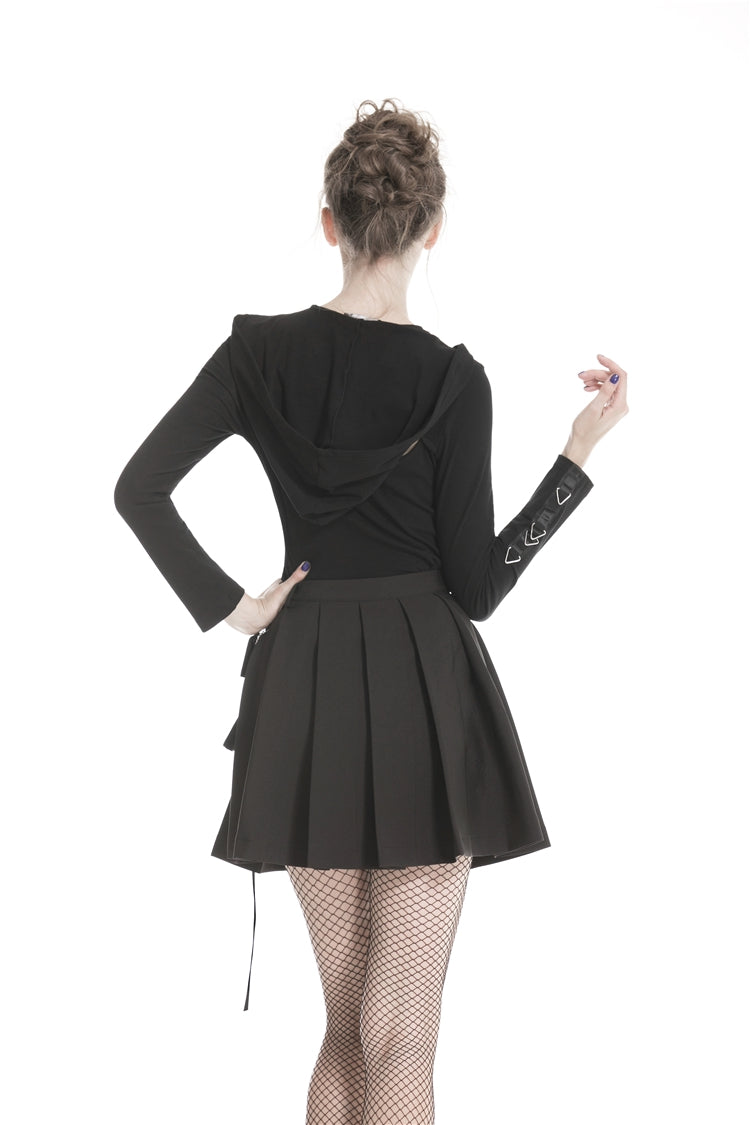Black Zippered Pleated Women's Punk Casual Mini Skirt with Side Bag - Product - 7