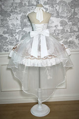 White [The Mystery of The Doll] Halterneck Print Ruffle Bowknot Drawstring Gothic Lolita Dress - Product - 13