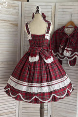 Red [Gingham Petal Bunny] Printed Ruffled Bow Sweet Lolita Jsk Dress - Product - 4