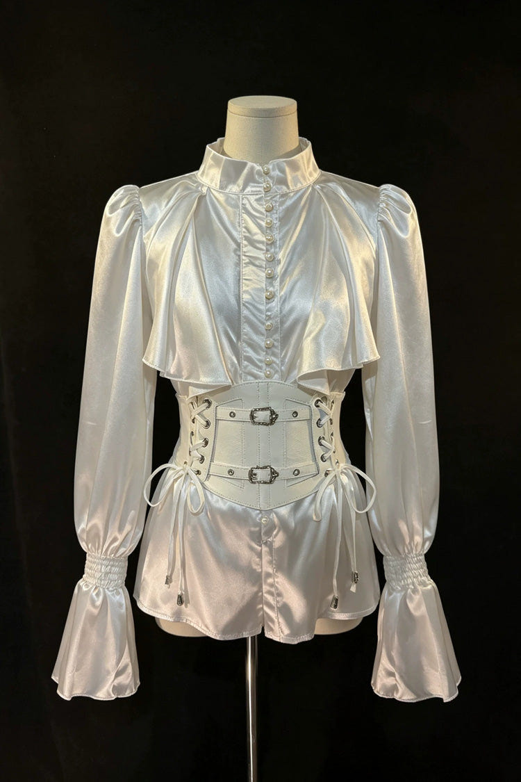 White/Gold [Royal Knight] Stand Collar Long Sleeves Gothic Vintage Cool Lolita Set - Blouse+Waist-Corset(Only) - 14