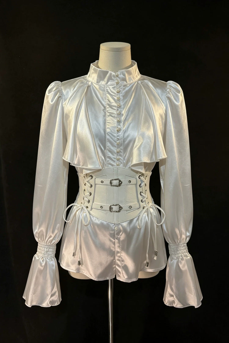 White/Gold [Royal Knight] Stand Collar Long Sleeves Gothic Vintage Cool Lolita Set - Blouse+Waist-Corset(Only) - 14