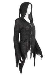 Black Vintage Hooded With Leather Details Women's Punk Jackets - Product - 5