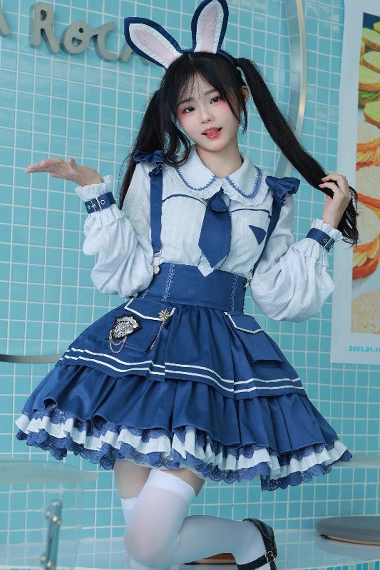 Officer Rabbit Multi-layer Ruffle Sweet Lolita Strap Dress 4 Colors - Product - 5