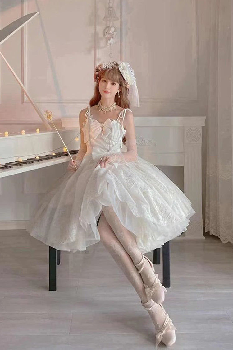 White Print Hanayome Embroidery Bowknot Sweet Lolita Prom Jsk Dress - Product - 3