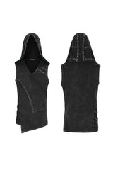 Black Sleeveless Irregular Hooded Men's Punk Tank Top - Product - 4