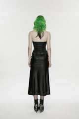 Black Halterneck Sleeveless Lace-Up Slim Buckled Women's Punk Dress - Product - 4