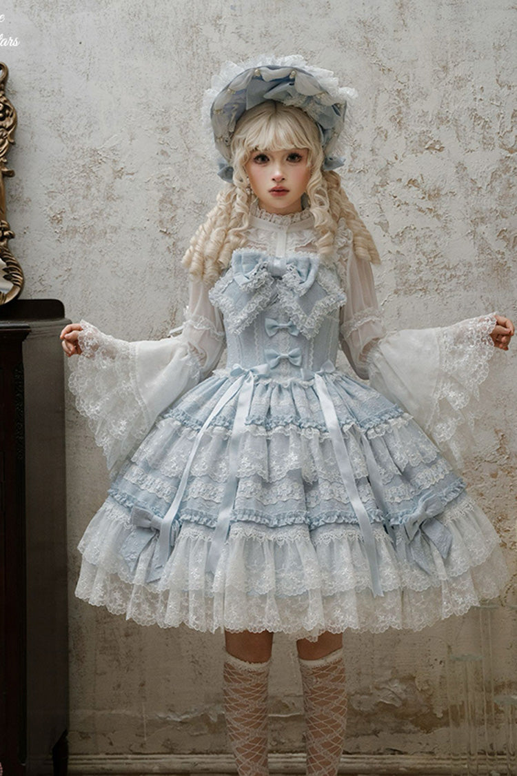 Blue [Reinas] Sleeveless Ruffle Bowknot Lace Sweet Lolita Jsk Dress - Blue - 1
