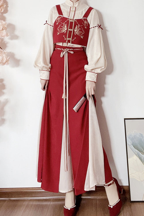 Red Song Han Element Soft And Comfortable High Waisted Sweet Hanfu Dress - Product - 5
