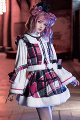 Multi-Color Plaid Print Bowknot Autumn Winter Sweet Chinese Style Lolita Skirt Set - Product - 6