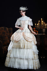Champagne Stand Collar Multi-Layered Ruffled Lace Classic Vintage Palace Victorian Lolita Dress - Product - 6