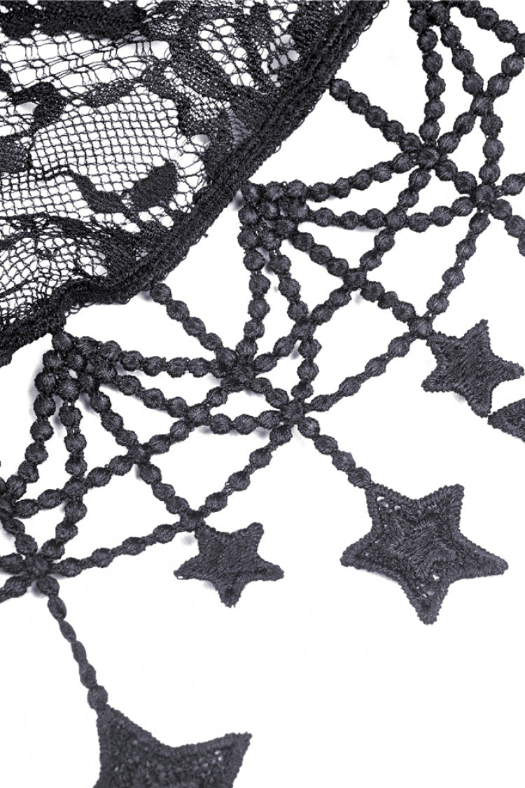 Black Lace-Up Women's Lolita Cat Ears Hooded Cape with Star Tassels - Product - 17