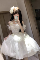 White [Cindy Rose] Halterneck Sleeveless Ruffle Bowknot Sweet Elegant Lolita Jsk Dress - Product - 2
