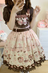 Chocolate Rosette Cat Print Bowknot Stitching Lace Sweet Lolita Jsk Dress 4 Colors - Product - 16