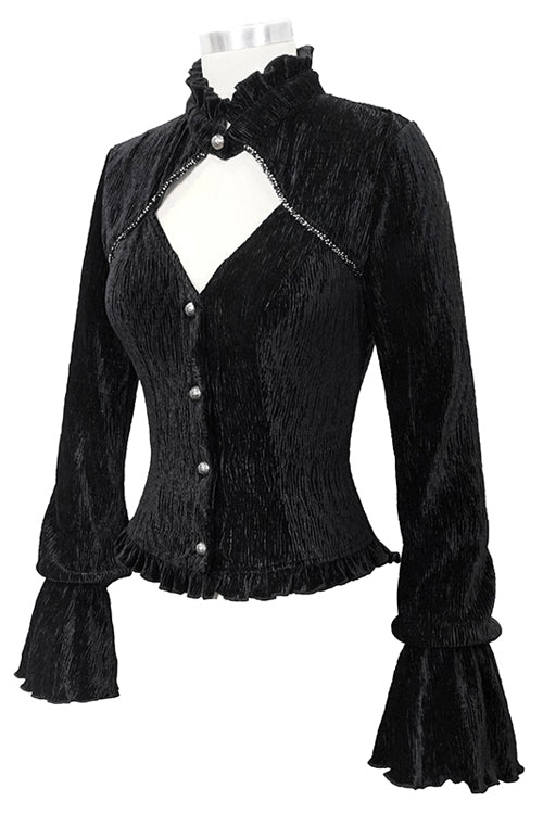 Black Velvet Lantern Sleeves Swallowtail Womens Gothic Blouse - Product - 5