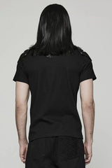 Black Short Sleeves Detachable Shoulder Pad Hollow Mens Steampunk T-Shirt - Product - 3