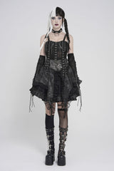 Black Off Shoulder Lace Lace-Up Slim Mesh Strappy Chain-Decorated Eyelet Women's Punk Corset - Product - 2