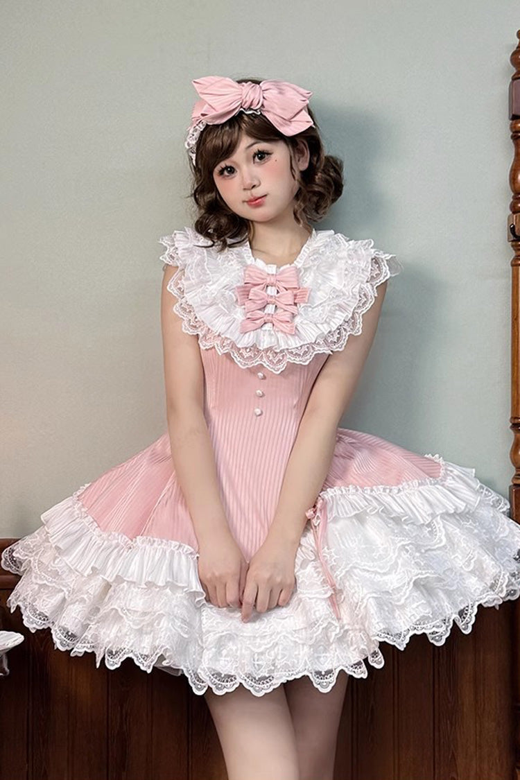 Pink [Miss Tsundere] Sleeveless Multi-Layered Ruffle Bowknot Lace Asymmetric Sweet Princess Lolita Dress - Product - 6