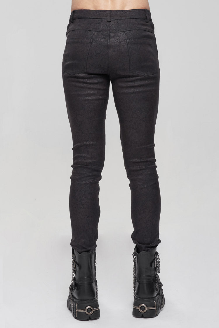Black Basic Funds Metal Pentagram Crackle Punk Slim Men's Pants - Product - 3