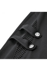 Black Women's Punk Buckled Straps Cut-Out Sheer Mesh Patchwork Flare Pants - Product - 13