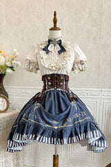 Blue Middle Ages Ruffle Embroidery Bowknot Classic Punk Vintage Lolita Skirt Full Set - Product - 4