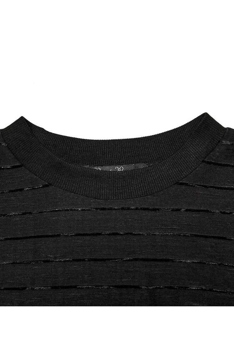 Black Gothic Velvet Striped Light Flared Sleeve Asymmetric Hem Sexy Long Sleeve Women's T-Shirt - Product - 6