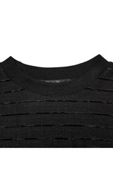 Black Gothic Velvet Striped Light Flared Sleeve Asymmetric Hem Sexy Long Sleeve Women's T-Shirt - Product - 6