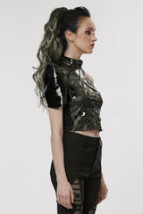 Black Stand Collar Women's Punk Patent Leather Body Harness - Product - 2