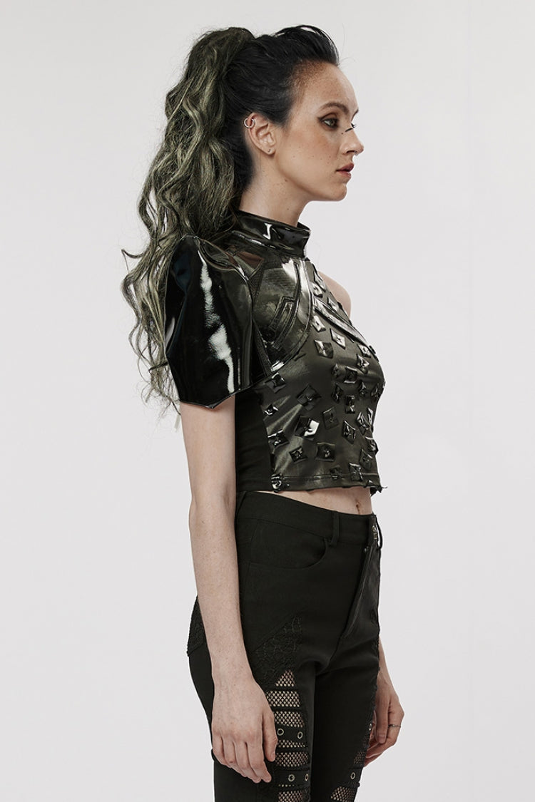 Black Stand Collar Women's Punk Patent Leather Body Harness - Product - 2