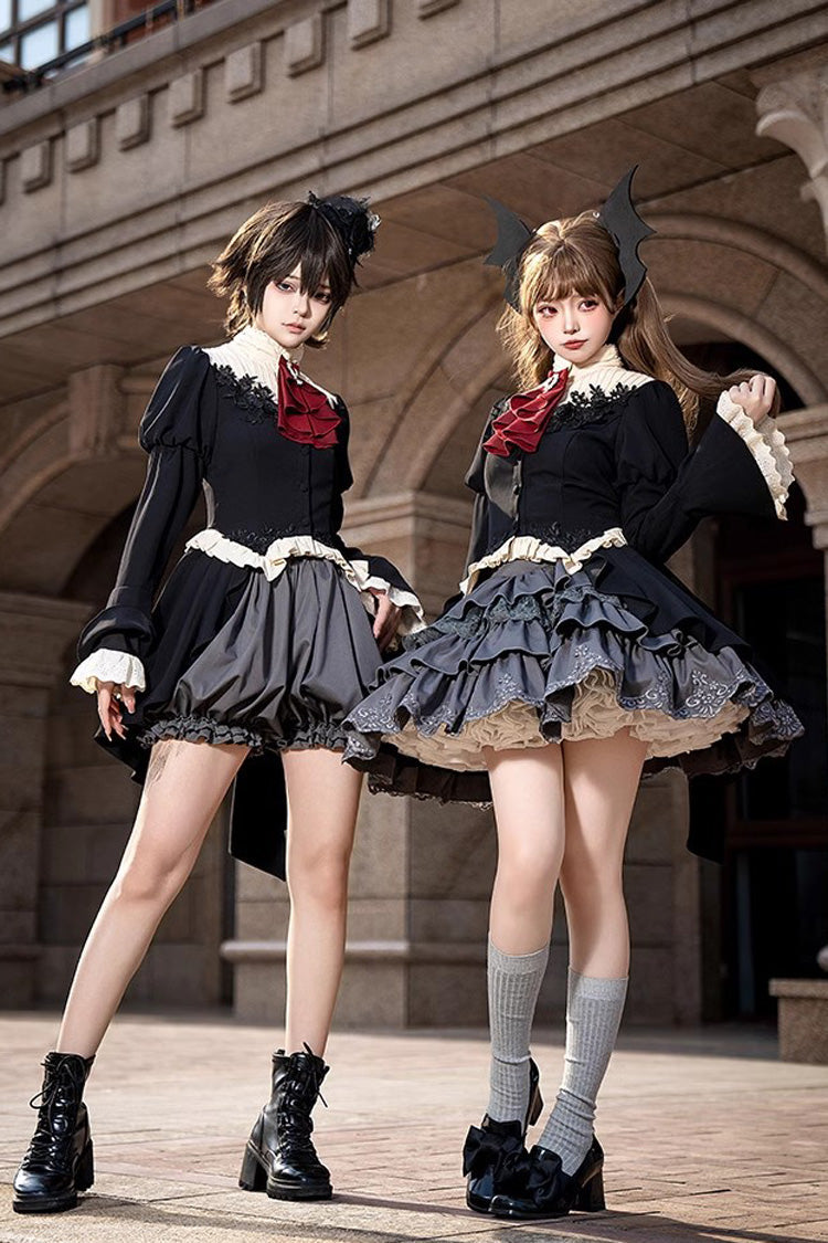 Black [Eternal Night Feast] Long Sleeves Gothic Prince Handsome Ouji Lolita Tailcoat Top and Shorts Set - Product - 5