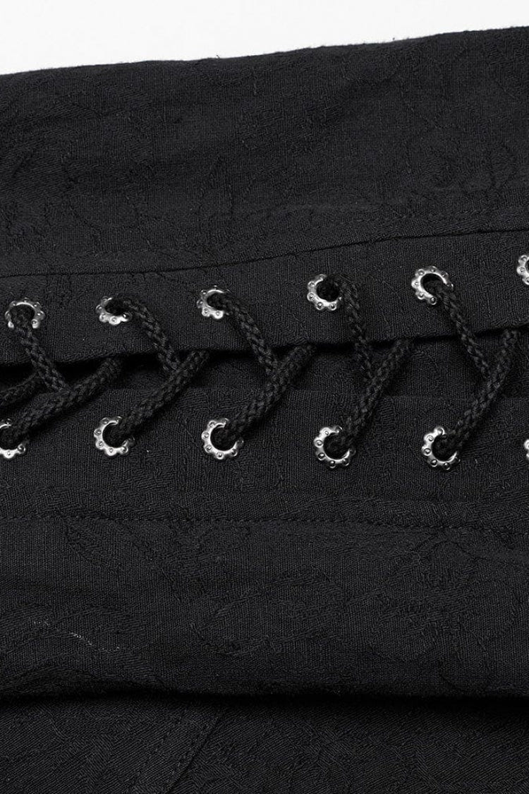 Men's Long Puff Sleeves Shoulder Straps Embroidery Mens Gothic Blouse 2 Colors - Product - 18