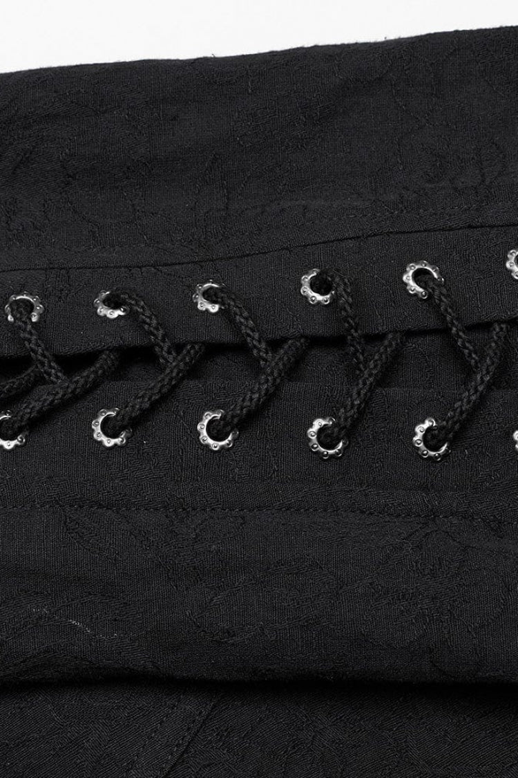 Men's Long Puff Sleeves Shoulder Straps Embroidery Mens Gothic Blouse 2 Colors - Product - 18