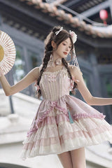 Pink Multi-Layered Ruffle Cardigan Lace Sweet Chinese Style Lolita Jsk Dress - Product - 9