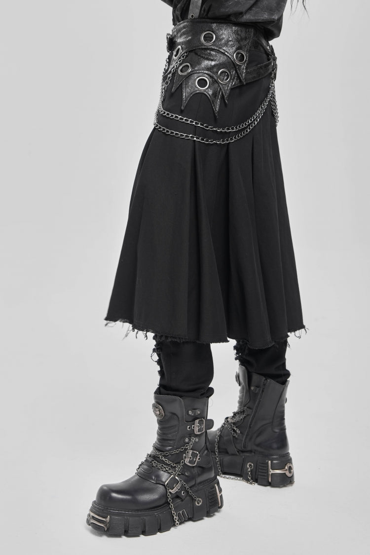 Black Buckle Chain Eyelet Men's Punk Skirt - Product - 5