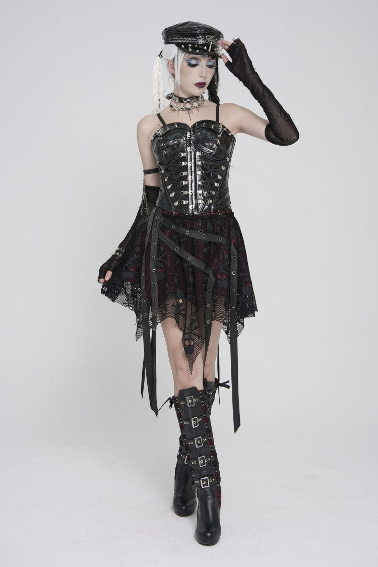 ブラック／レッド 二層 レース レースアップ 変形 メッシュ Eyelet レディース パンク スカート 商品画像