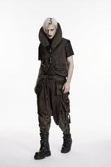 Black Stand Collar Sleeveless Men's Punk Patch Pockets Convertible Collar Vest Vest - Product - 4