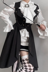 Black [Moonstone] Sleeveless Ruffle Ouji Gothic Prince Lolita Long Vest - Product - 8