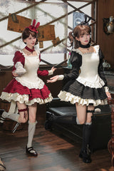 [Liya] Square Collar Long Lantern Sleeves Multi-Layered Ruffled Classic Elegant Lolita Dress 2 Colors (Black, Red) - Product - 8