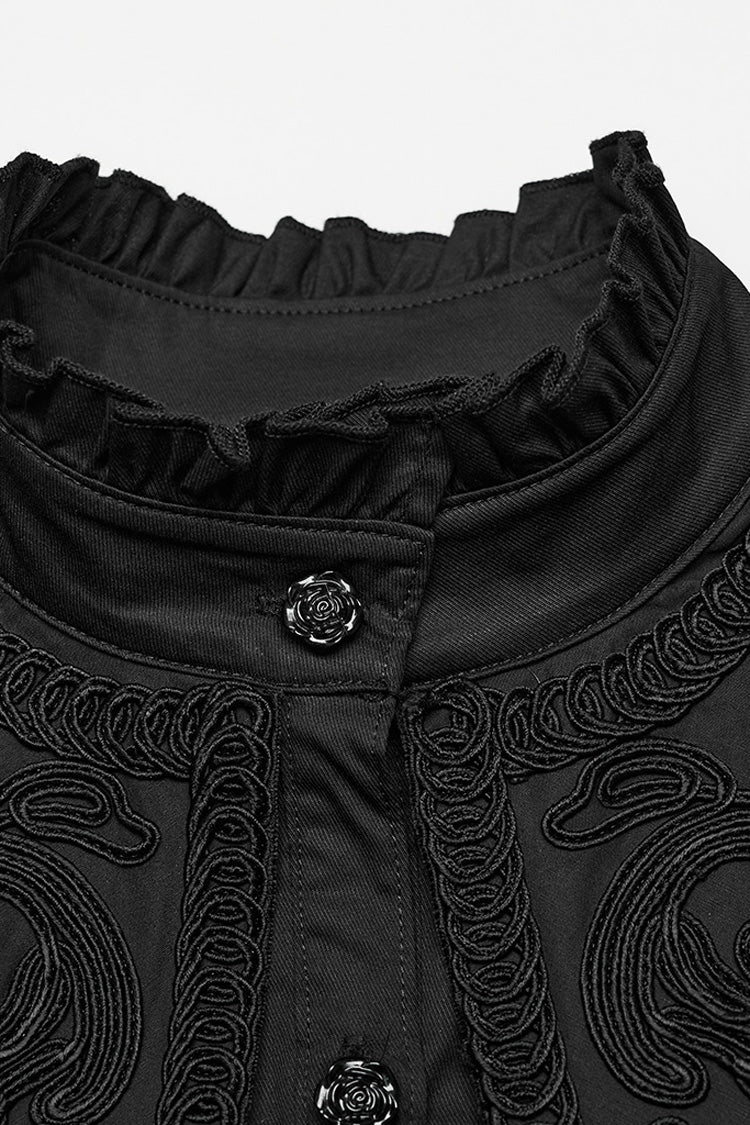 Black Stand Collar Ruffle Lace-Up Women's Gothic Blouse - Product - 6