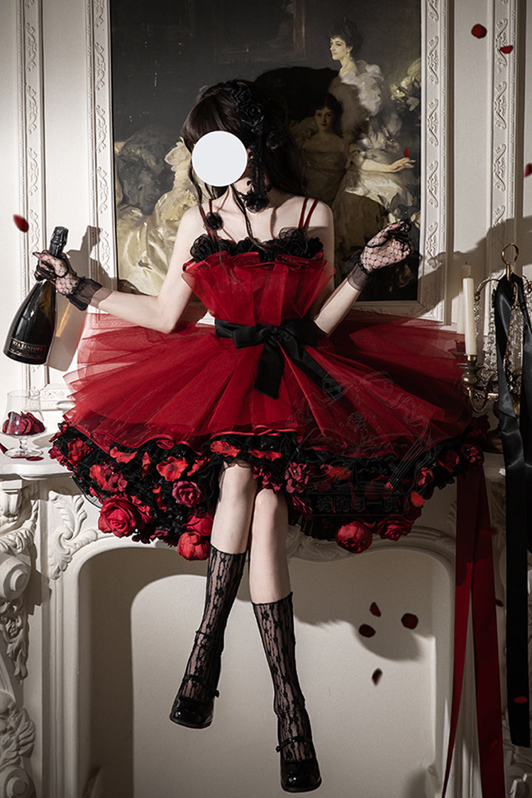 Wine Red [Eternal Night Bouquet] Sleeveless Ruffle Bowknot Sweet Princess Lolita Dress - Product - 2