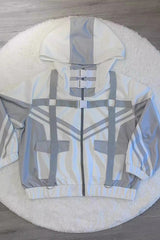 White/Grey Cyberpunk Functional Style Long Sleeves Hooded Jirai Kei Coat - Product - 5