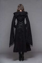 Black Hand Embroidered Shawl Double Sided Tweed Womens Gothic Coat - Product - 6