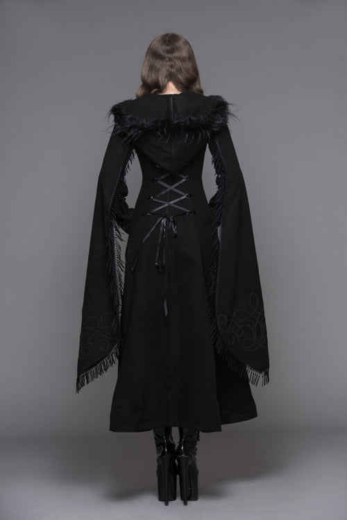 Black Hand Embroidered Shawl Double Sided Tweed Womens Gothic Coat - Product - 6