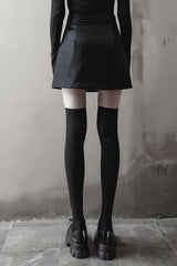 Black Rivet Lace A Version Slit Leather Women's Punk Skirt - Product - 3