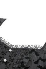 Black Square Collar Long Trumpet Sleeves Bat Printed Lace Irregular Hem Women's Gothic Dress - Product - 12