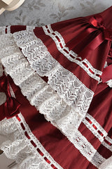 Wine Red [Rabbit Sleeping Doll] Long Trumpet Sleeves Ruffle Bowknot Lace Sweet Lolita Dress - Product - 10